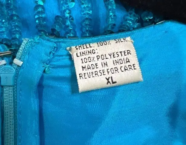 Laurence Kazar Vintage 80s Turquoise Sequin Shiny 100% Silk Dress