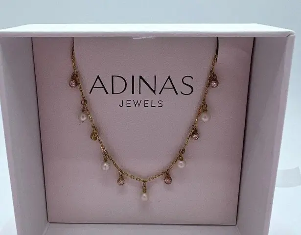 Adinas Cubic Zirconia Bezel x Imitation Pearl Dangling Necklace 14k Gold Plated