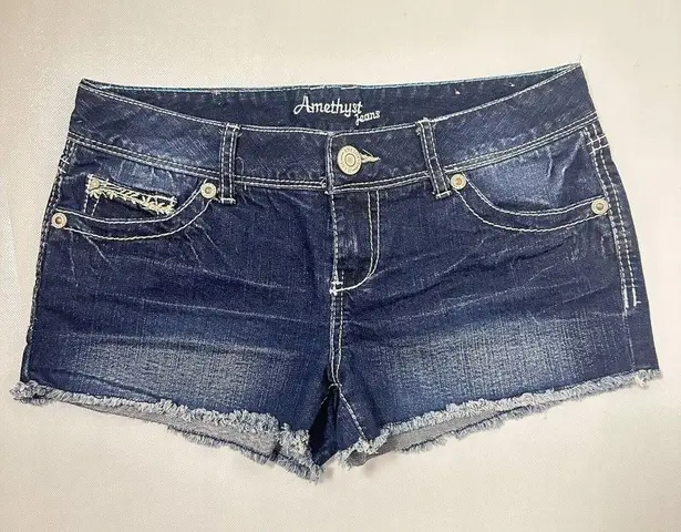 Amethyst Jeans Amethyst Shorts Women's Juniors 5 Blue Cuffed Stretch Embellished Flap Denim