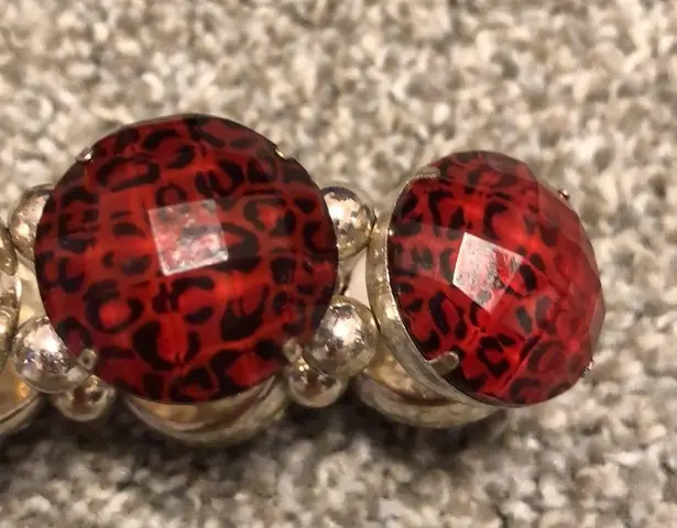 Macy's Red & Black Leopard Print Stretchy Bracelet