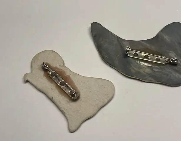 Lot Of 2 Hand Made Ceramic Brooch Pins Hand Painted