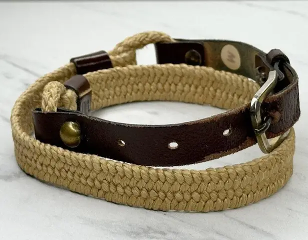 Vintage Womens Brown Leather Rope Stretch Belt Medium (M) ✨