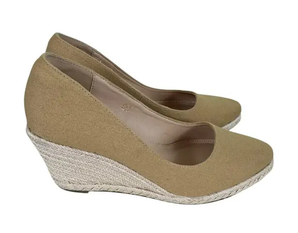 Ruanyu Tan Camel Canvas Espadrille Slip On Wedge Heels Women's Size 7