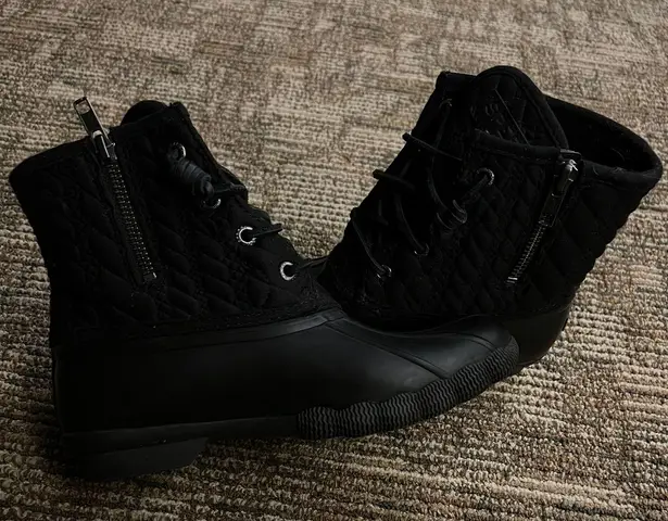 Sperry Black Grey Saltwater Quilted Waterproof Rain Boot