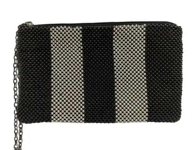 Lulu Townsend Striped Metal Beaded Mesh Wristlet Purse Evening Bag