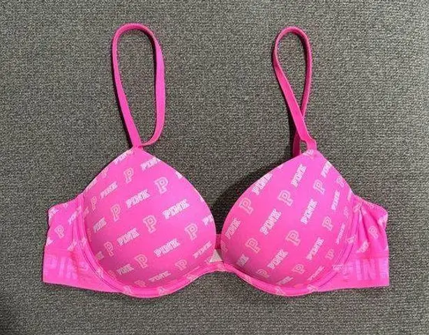 PINK - Victoria's Secret VICTORIA SECRET PINK LOGO WEAR EVERYWHERE SUPER PUSH-UP BRA 36B