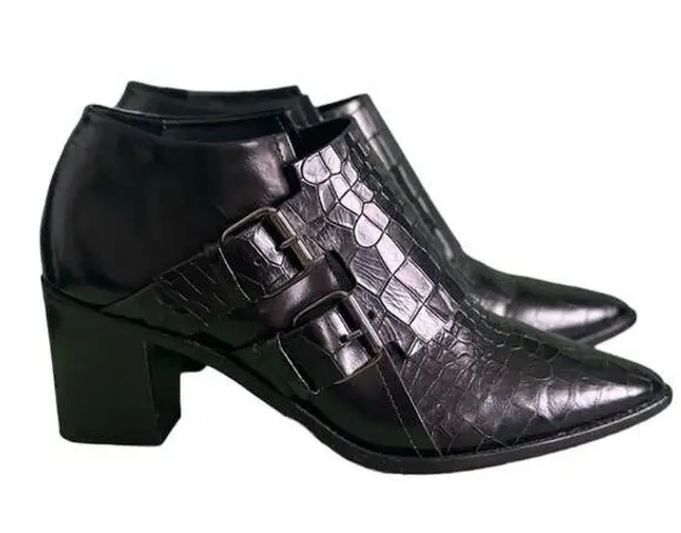 Tibi Black Croc Embossed Buckle Billie Bootie Womens Size 35 / US 5