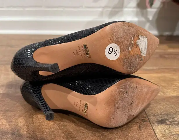 Schutz Bette Heeled Ankle Booties Croc Elegant Black Stiletto Ankle Boots