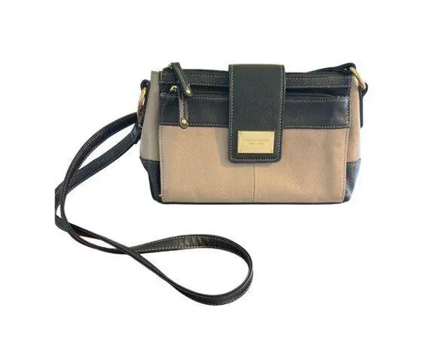 Tignanello Social Status Black Taupe Crossbody Bag Magnetic Snap Front Pocket