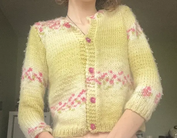 Handmade Vintage Cottage Core Hand Knit Cardigan Sweater