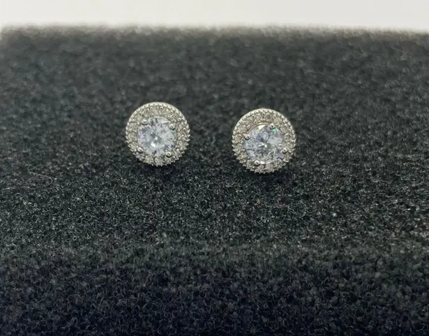 925 Silver Plated CZ Cubic Zirconia Stud Earrings for Men Women,Unisex Punk Hip Hop Earrings