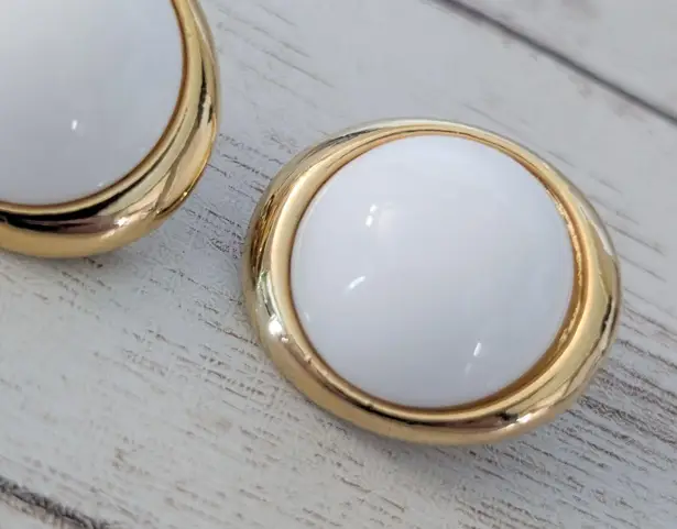 Vintage Clip On Earrings Large White with Gold Tone