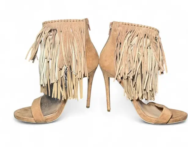 ALDO  Women’s Size 6.5 Fringe Suede Stiletto Heels Sandals Tan Boho Festival