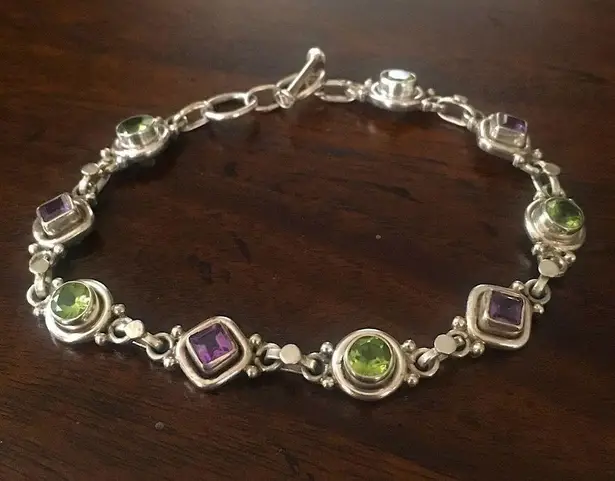 Amethyst Vintage Peridot Sterling Silver Link Bracelet