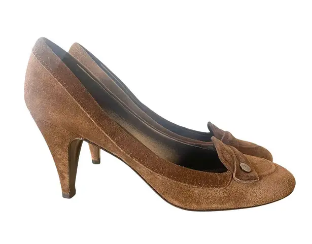 Belle by Sigerson Morrison Chocolate Brown Suede High Heel Loafer Size 8.5