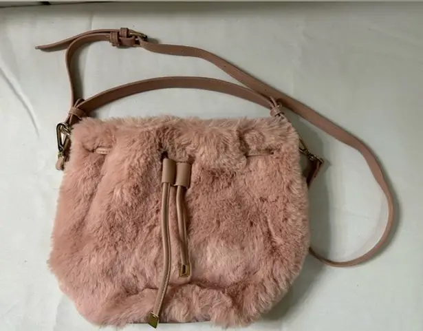 Street Level Pink Furry Shoulder Purse Hand Bag Drawstring Closure