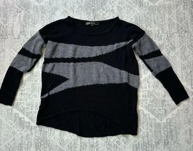 Lovestitch Black and Grey Mohair and Wool Abstract Striped Pullover Sweater S