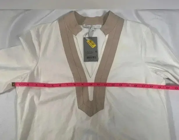 Preston & York White Midi Linen Dress w/ Tan Ribbon Hem