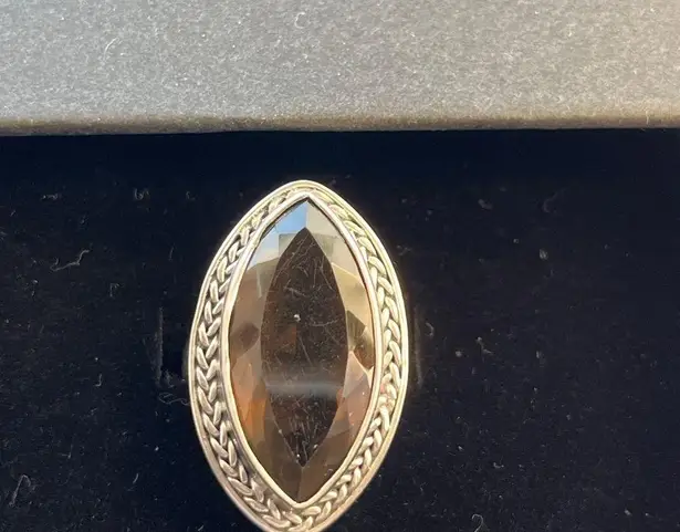 Marquis Smoky Quarts 925 Sterling Silver Ring Size 9 Black