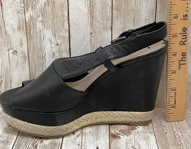 via spiga Black Leather Peep Toe Wedge Sandals 7