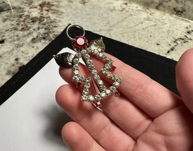 Lot Of 3 Prong Set Rhinestone Holiday Brooch Pins Christmas Tree & An Angel