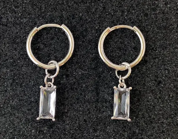 925 Silver Plated Crystal Dangle Drop Earrings for Men Women,Silver Hoop Earrings
