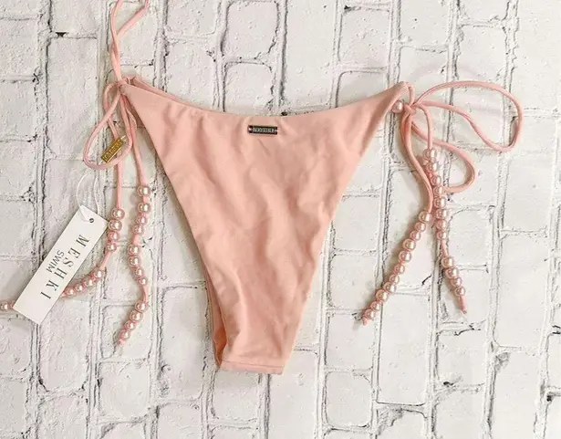 Meshki  Womens Pearl Arabella Tie Up Bikini Bottom Swimwear Pink Size Large NWT