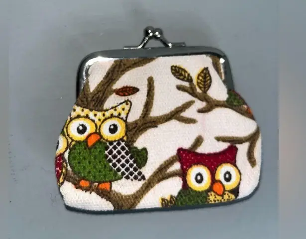 Whimsical Owl Tree Coin Purse 4”x3” Small Canvas Kiss