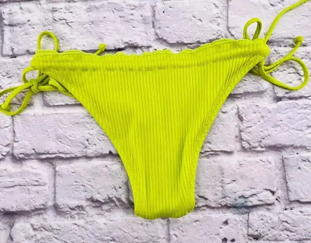 Free People NWOT  Its Now Cool The Frill Tie Eco Bikini Bottoms Lime Green Medium