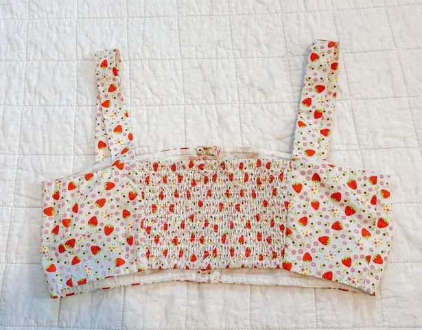 Batsheva Floral Strawberry Bralette Blouse Crop Top Medium Pink