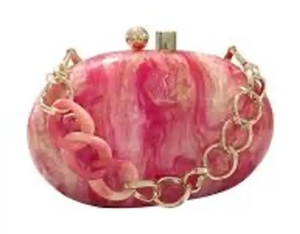 Marble Clutch pearlescent acrylic oval evening chain strap multicolor resin link Pink