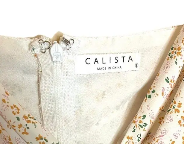 CALISTA | Cream Floral Sweetheart Short Sleeve Sundress Size S White