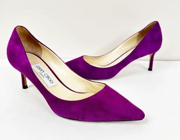 Jimmy Choo Purple Suede Heels Womens 37.5 Slip On Pumps