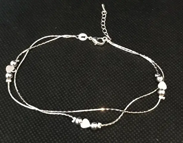 New Heart & Ball Double Anklet Silver Color 10”
