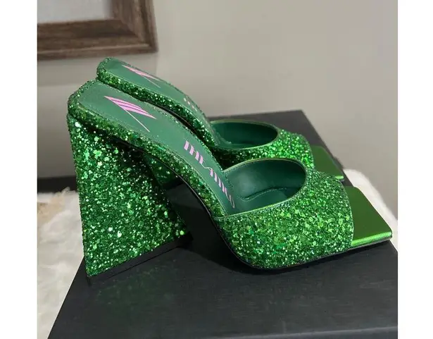 The Attico Devon 115 Mules Apple Green Glitter Womens Size 36 6