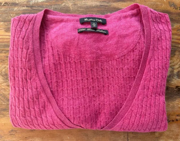 Massimo Dutti A4 Pink Silk Cotton Cashmere Blend V-Neck Long Sleeve Sweater