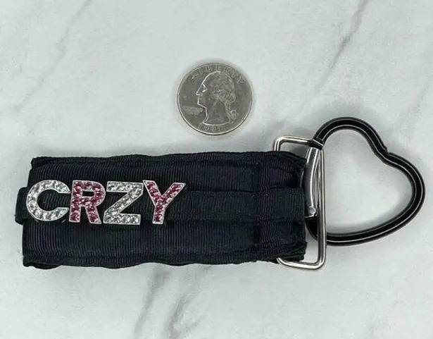 Black Ribbon Rhinestone CRZY Crazy Heart Carabiner Keychain Keyring