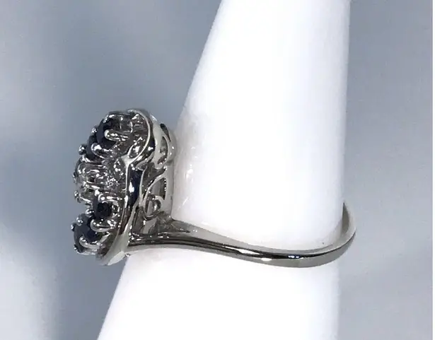 14KT SOLID WHITE GOLD DIAMOND & SAPPHIRE VINTAGE .64 TOTAL CARAT RING