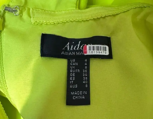 Aidan by Aidan Mattox Asymmetric High Slit Evening Gown Lime Green Size 4