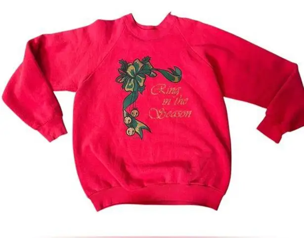 Etcetera Vintage 90s Red Green Gold Holiday Festive Christmas Bell Sweatshirt