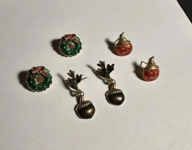 JACK Lot Of 3 Avon Pierced Earrings Halloween O Lantern /Fall Acorns / Christmas