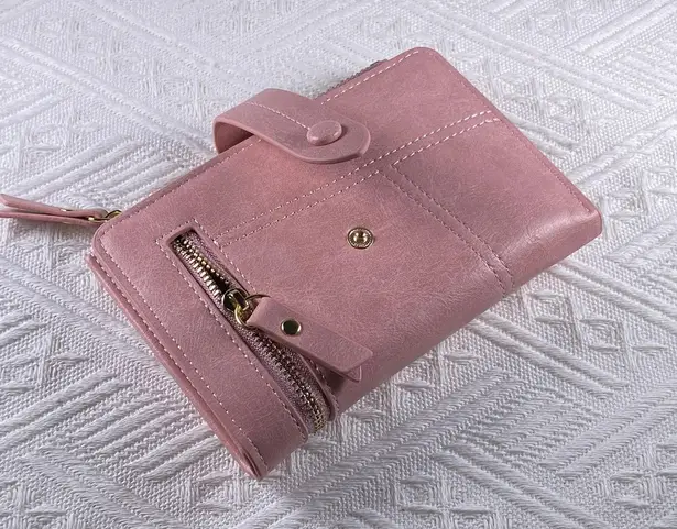 Wallet for Women,Trifold Snap Closure Wallet,Credit Card Holder Coin Purse Pink