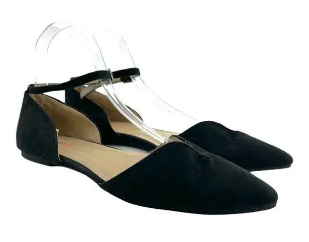 JustFab  (6.5) Meena Black faux Suede Pointed Toe Ankle Strap D’Orsay Flats Shoes