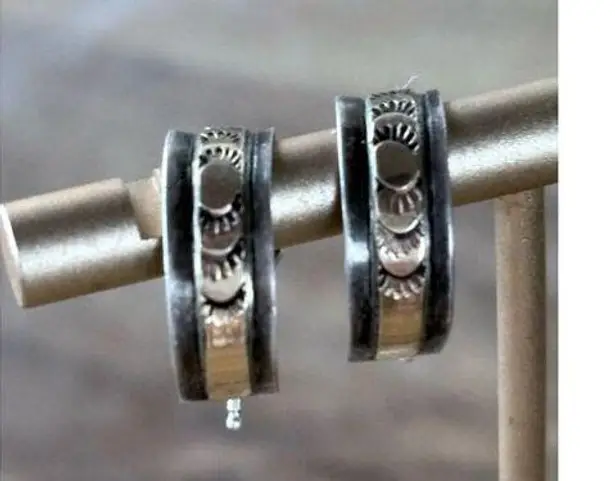 12k Gold Filled Half Hoop Etched Sunbeam Earrings Silver