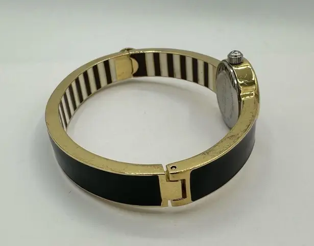 Henri Bendel Miss Bendel Black Gold Enamel Stripe Watch Bangle Quiet Luxury