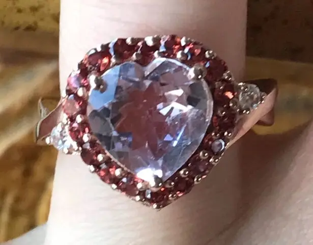 Rose De France Amethyst Red Garnet Sterling Silver Heart Ring Size 6