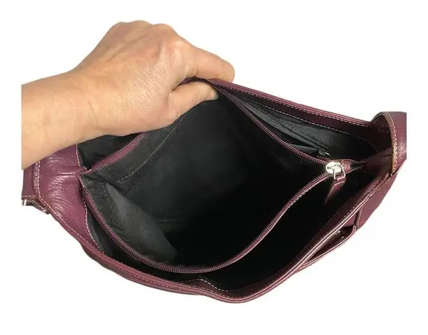 Levenger Shoulder Bag Large Medium Maroon Burgundy Fold Over Chic Purse Saddle
