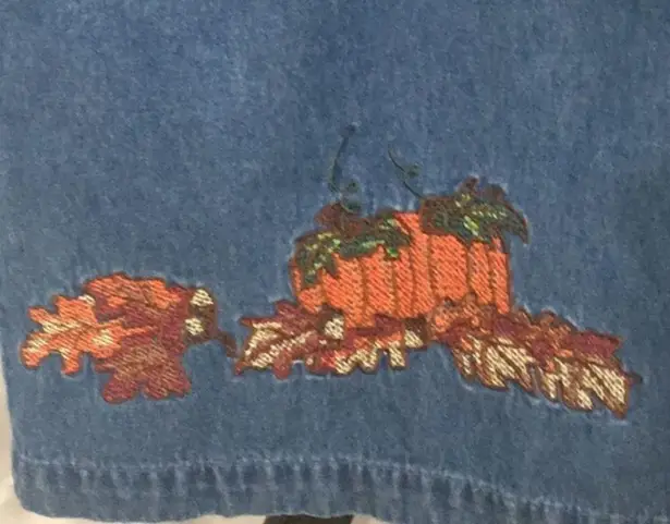 Lemon Grass Leaves Embroidered Jean Dress, Blue, 8