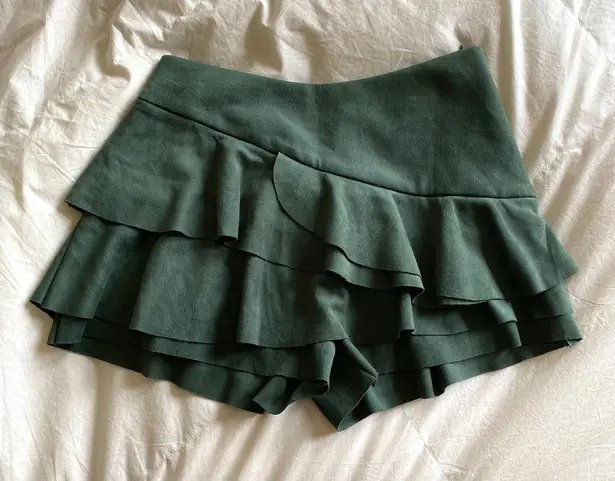 DO+BE Green Suede Ruffle Skort