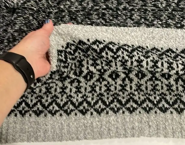 John + Jenn Stripped silver ash charcoal box crochet knit mock turtleneck oversized pullover